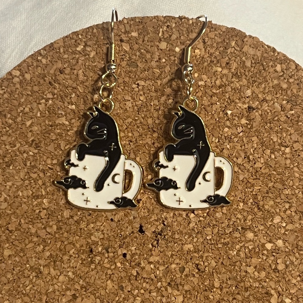 Black Cat a Mug Earrings